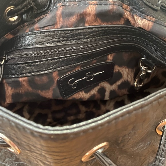 Jessica Simpson Handbags - 👛Jessica Simpson Black Leather Shoulder Bag with Leopard Print inside